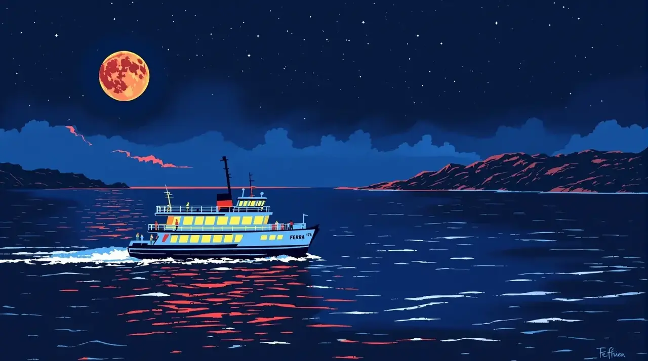 移动端跨海引导 移动端跨海引导 夜间渡轮跨海插画